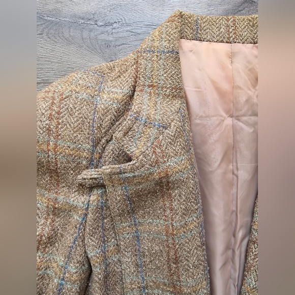 Diane Von Furstenberg 65% wool Vintage Wheat Plaid Blazer Jacket - Picture 5 of 7